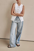 Faded Wash High Rise Wide Leg Jeans - blue