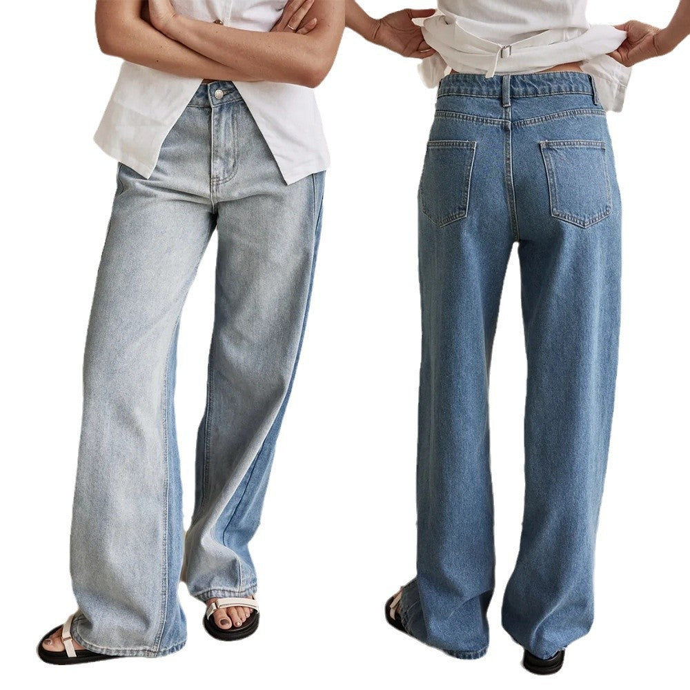 Faded Wash High Rise Wide Leg Jeans - blue - 1