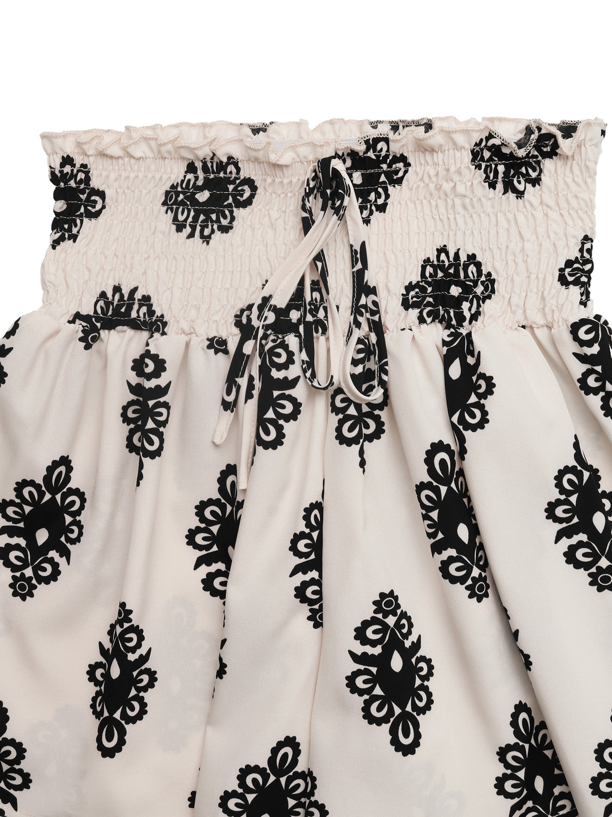 Medallion Print Smocked Waist Flowy Shorts - Apricot - 4