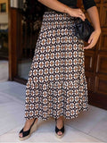 Boho Medallion Print Tiered Maxi Skirt - Khaki