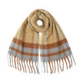 Brushed Check Fringe Blanket Scarf - Khaki