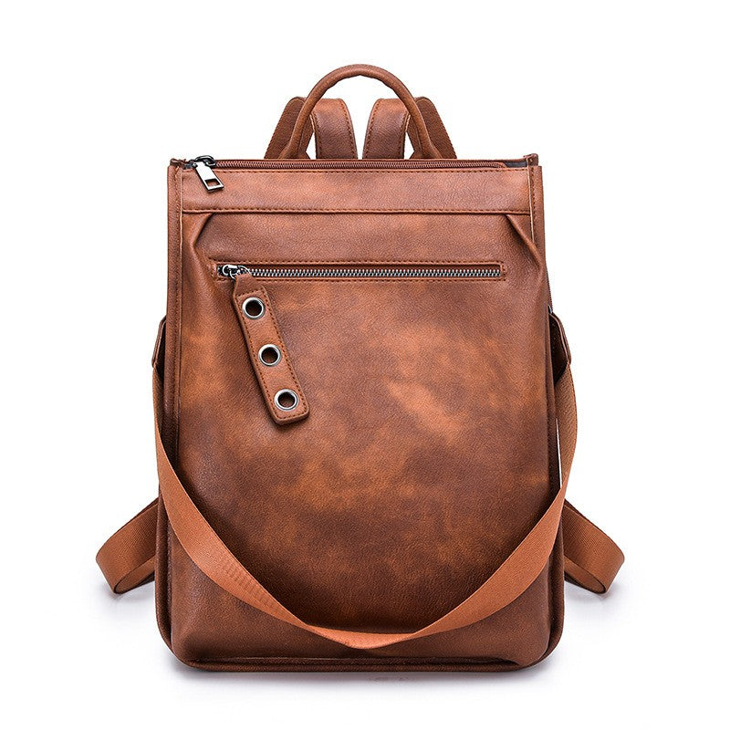 Minimalist Vegan Leather Backpack Purse - Cognac