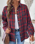 Oversized Plaid Flannel Button-Down Shirt - Red