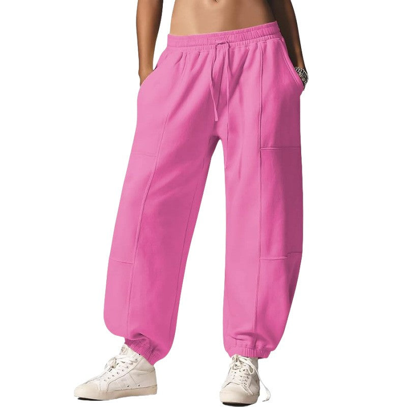 Paneled Baggy Barrel Leg Workout Sweatpants - Hot Pink