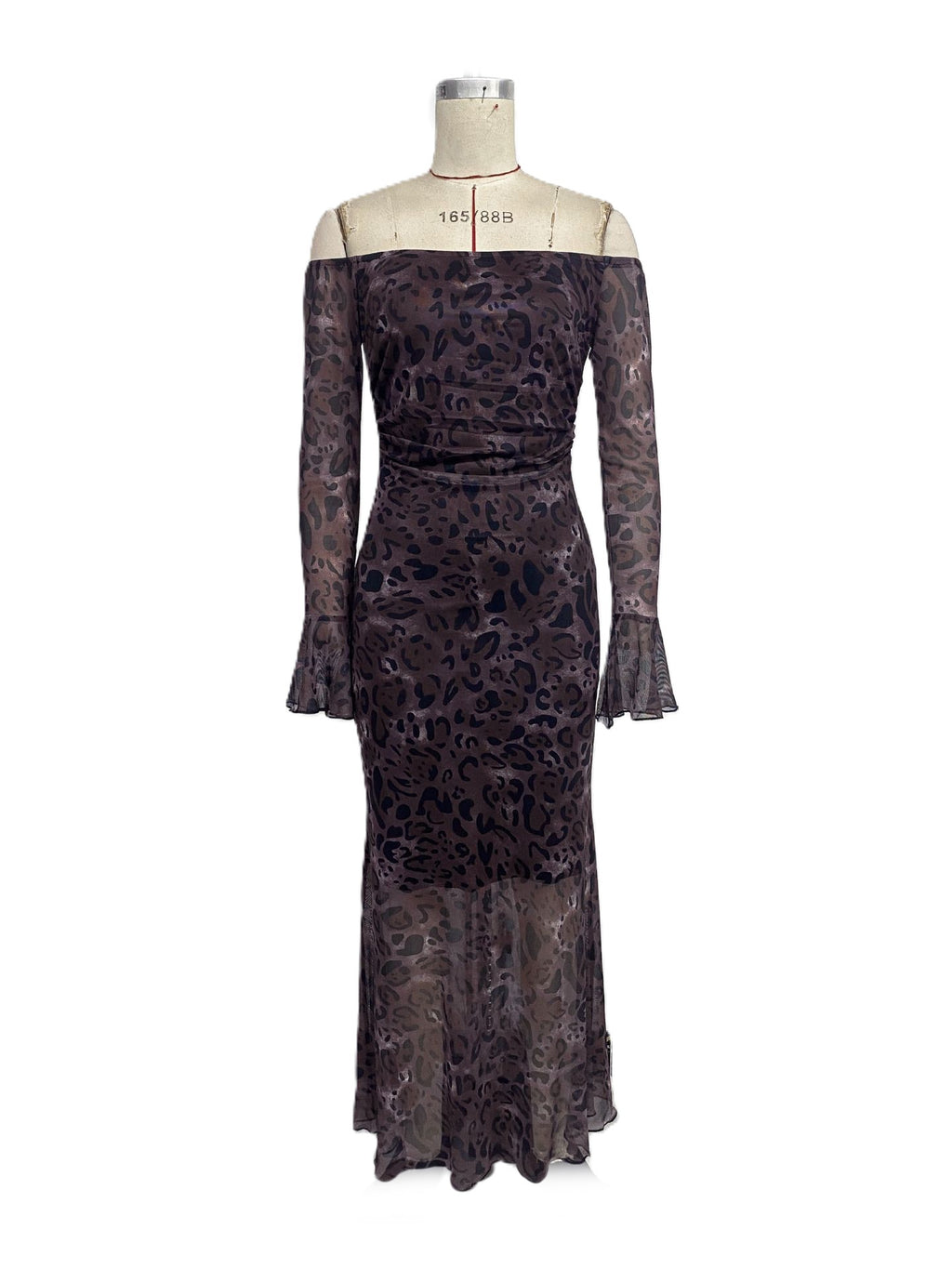 Leopard Mesh Off Shoulder Maxi Dress - Leopard - 1