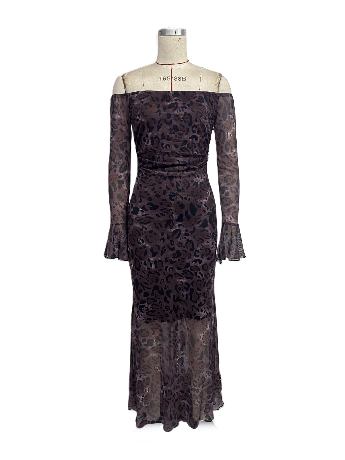 Leopard Mesh Off Shoulder Maxi Dress - Leopard - 1