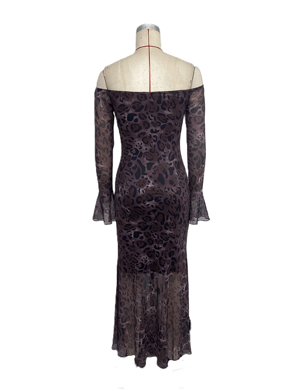 Leopard Mesh Off Shoulder Maxi Dress - Leopard - 2