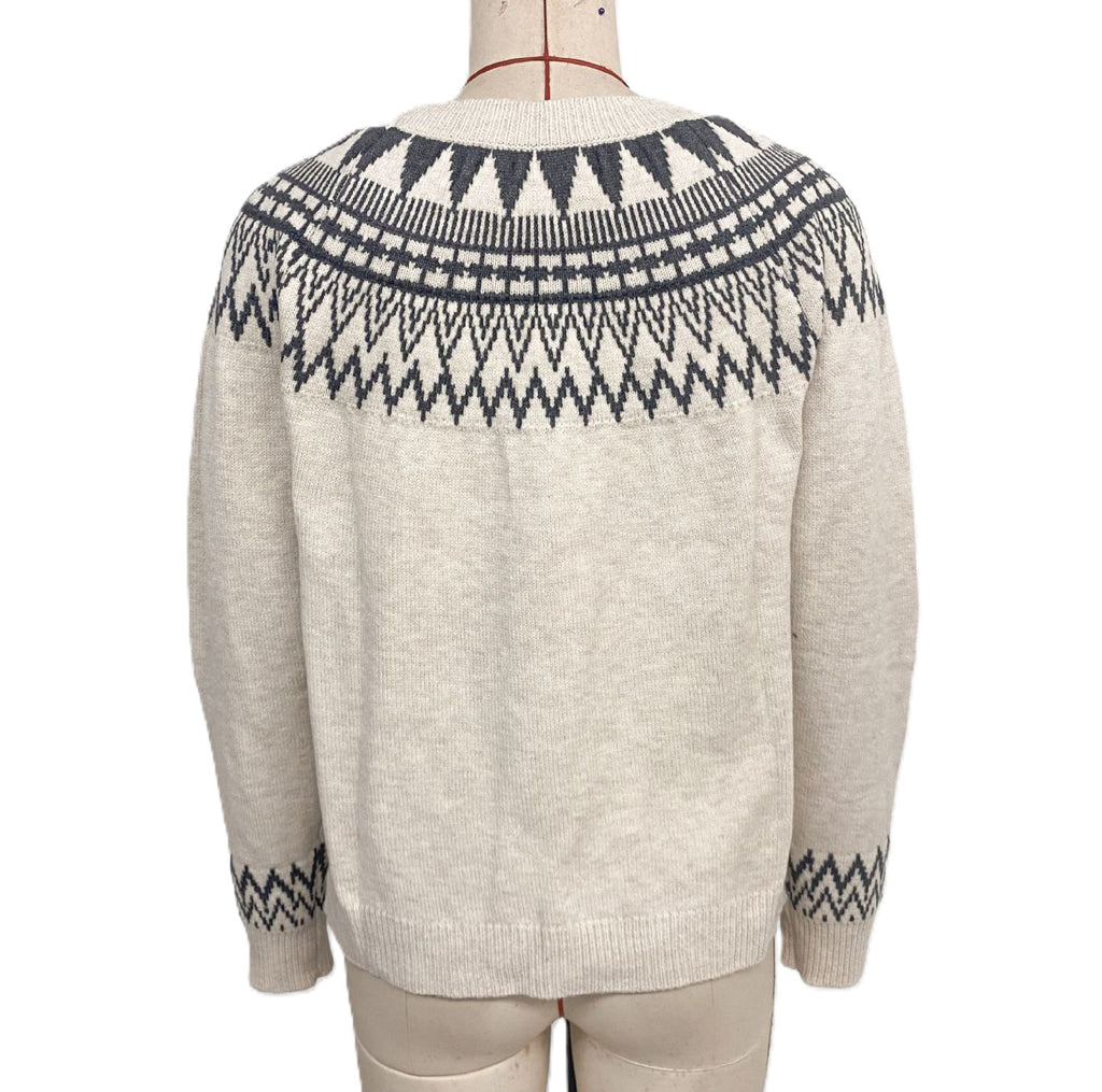 Nordic Yoke Fair Isle Knit Sweater - Apricot - 1