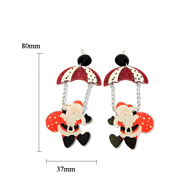 Parachuting Santa Dangle Earrings For Christmas - Red - 1
