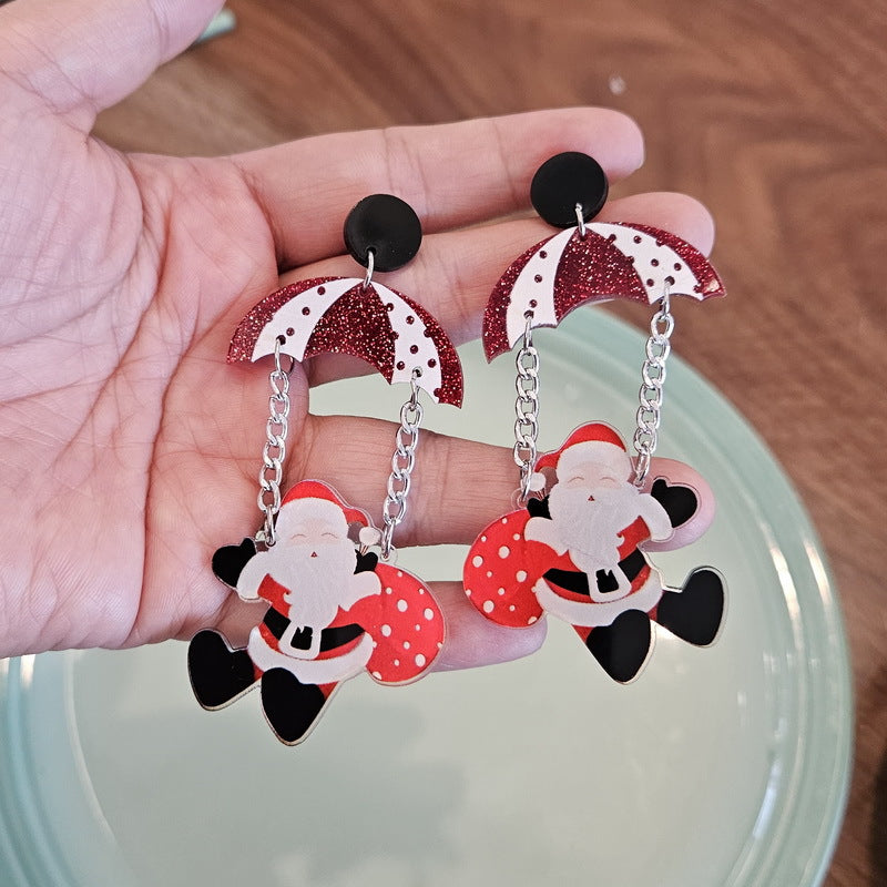 Parachuting Santa Dangle Earrings For Christmas - Red - 2