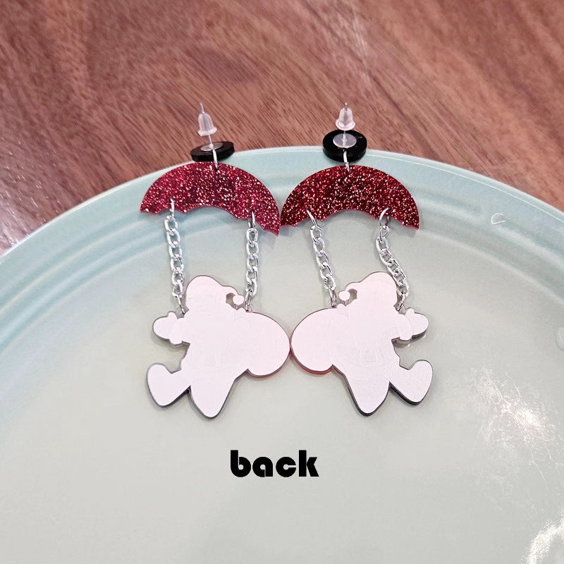 Parachuting Santa Dangle Earrings For Christmas - Red - 3