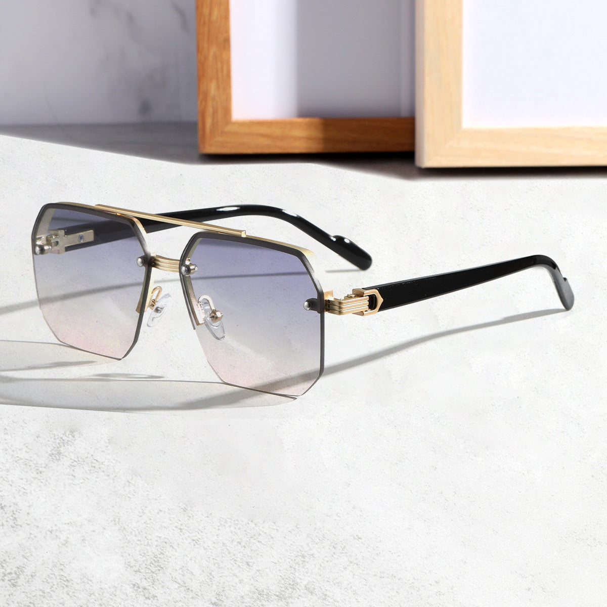Semi Rimless Double Bridge Sunglasses - Color_02