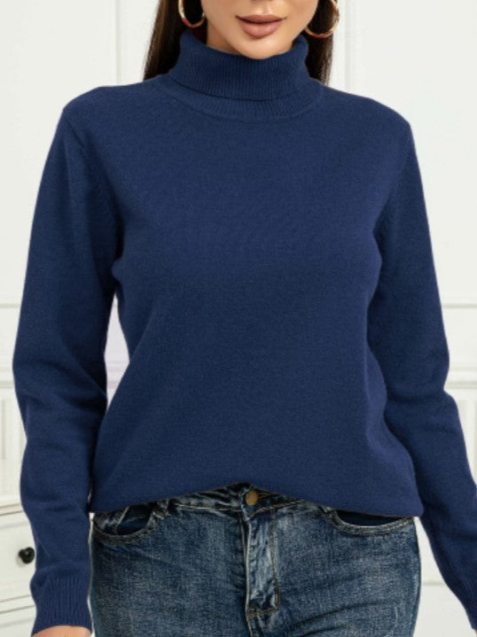 Classic Fitted Turtleneck Pullover Sweater - Blue - 1