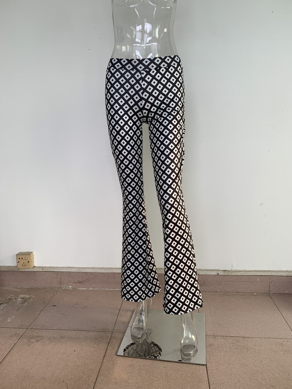 Geometric Print High Waist Flare Pants - Black