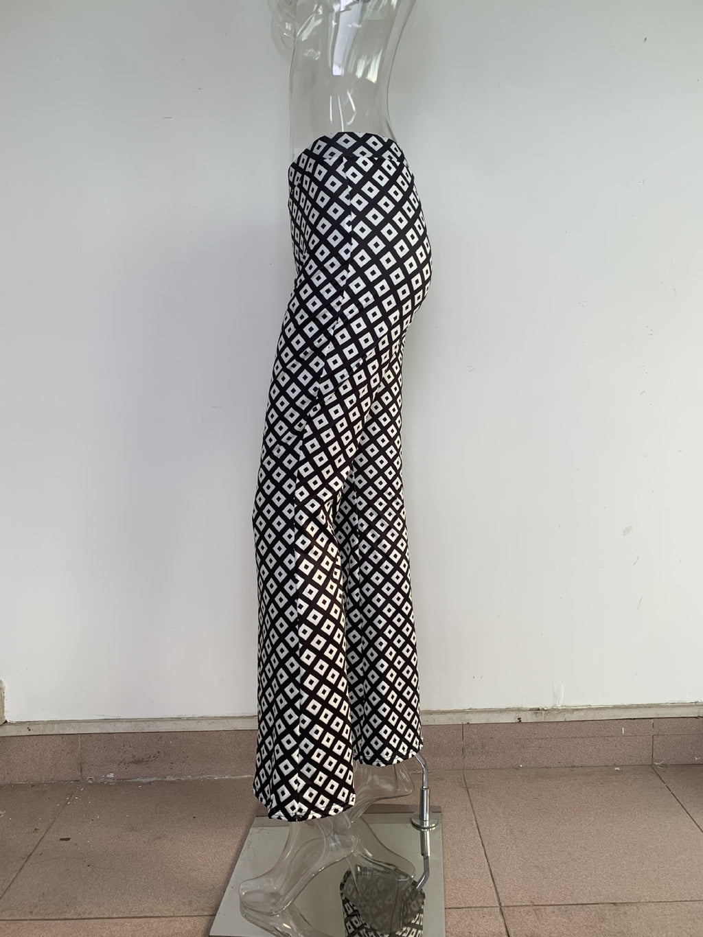 Geometric Print High Waist Flare Pants - Black - 1