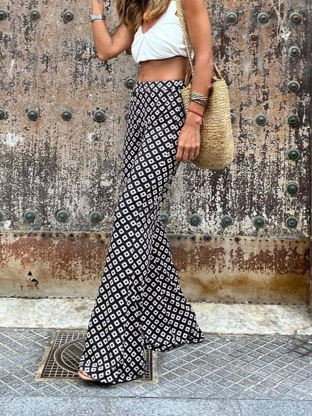 Geometric Print High Waist Flare Pants