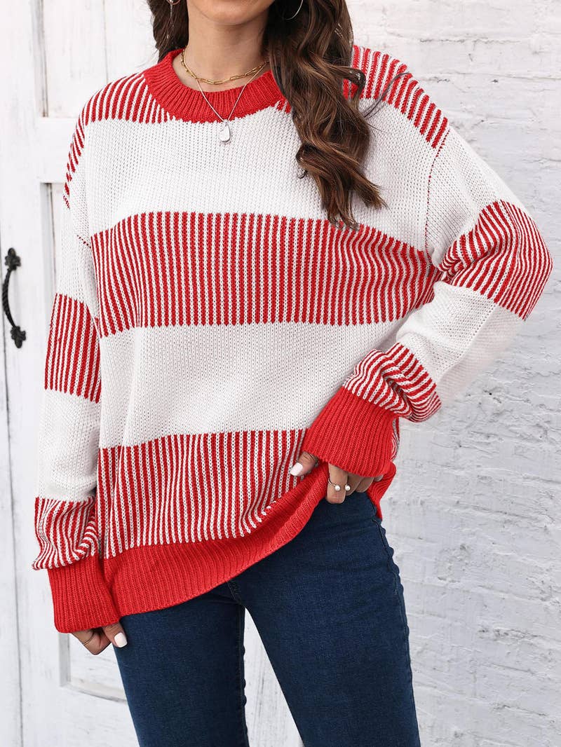 Wide Colorblock Stripe Crew Neck Sweater