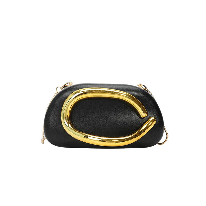 Sculptural Hoop Handle Box Clutch - Black