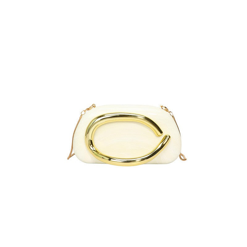 Sculptural Hoop Handle Box Clutch - Ivory Marble