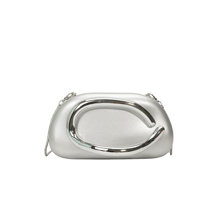 Sculptural Hoop Handle Box Clutch - Silver