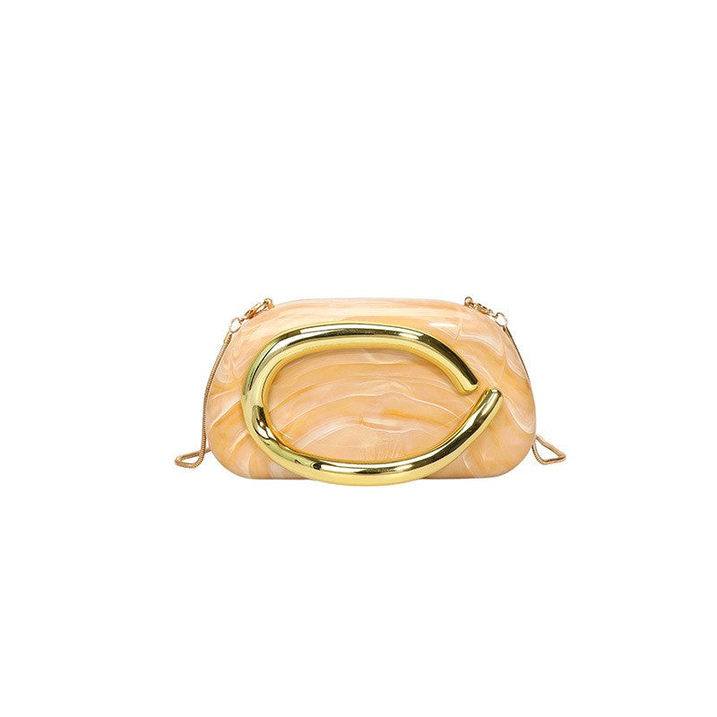 Sculptural Hoop Handle Box Clutch - Yellow Marble