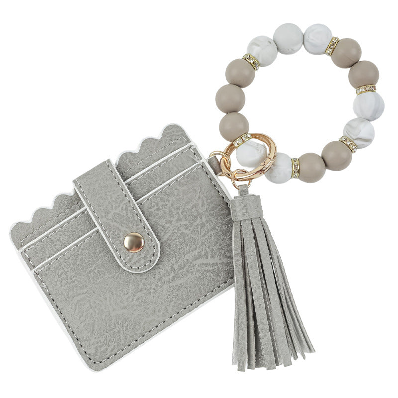 Minimalist Scalloped Card Keyring with Bead Bangle - Grey