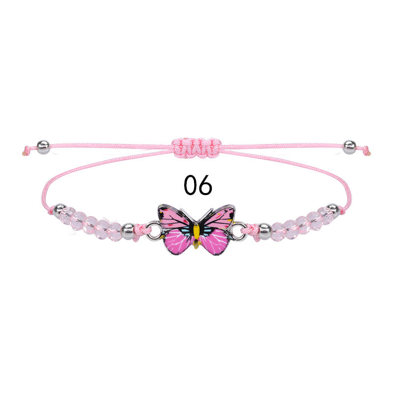 Butterfly Charm Beaded Cord Bracelet Set - Bracelet_06