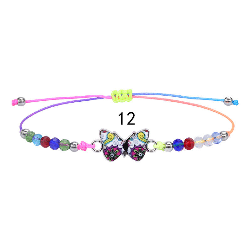 Butterfly Charm Beaded Cord Bracelet Set - Bracelet_12