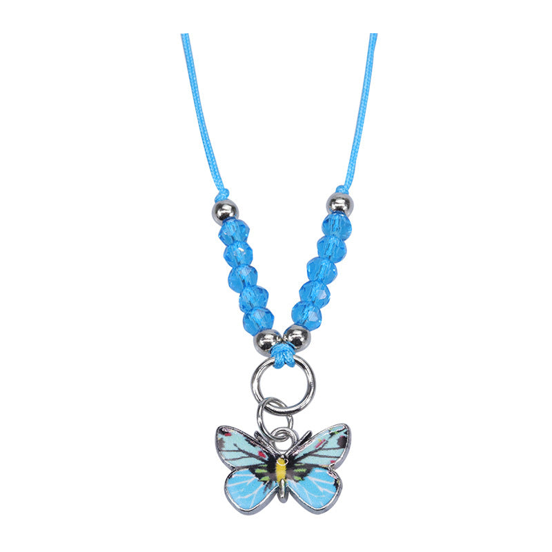 Butterfly Charm Beaded Cord Bracelet Set - Necklace_01