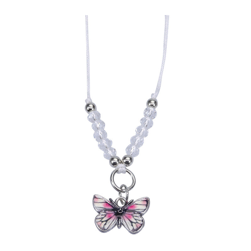 Butterfly Charm Beaded Cord Bracelet Set - Necklace_02