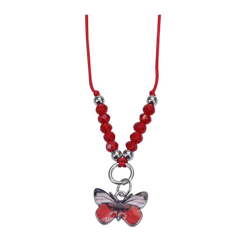 Butterfly Charm Beaded Cord Bracelet Set - Necklace_03
