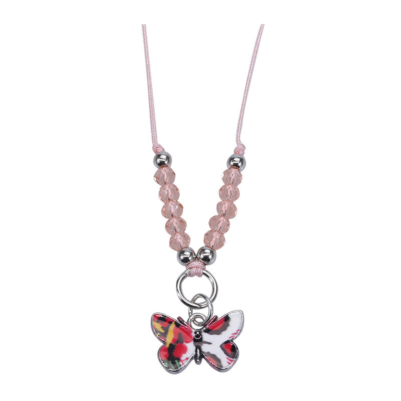 Butterfly Charm Beaded Cord Bracelet Set - Necklace_04