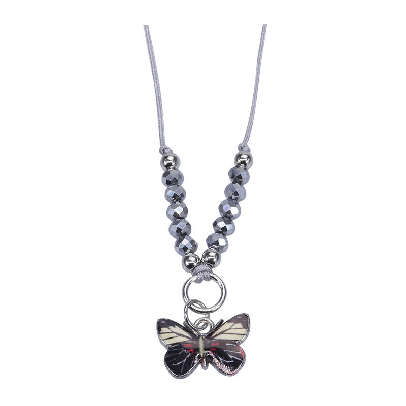 Butterfly Charm Beaded Cord Bracelet Set - Necklace_05