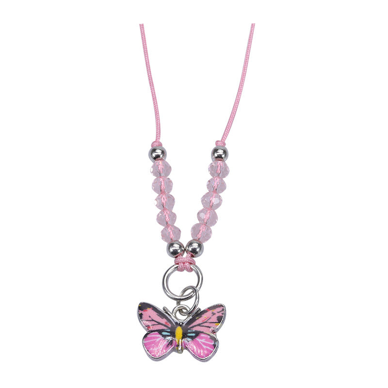 Butterfly Charm Beaded Cord Bracelet Set - Necklace_06