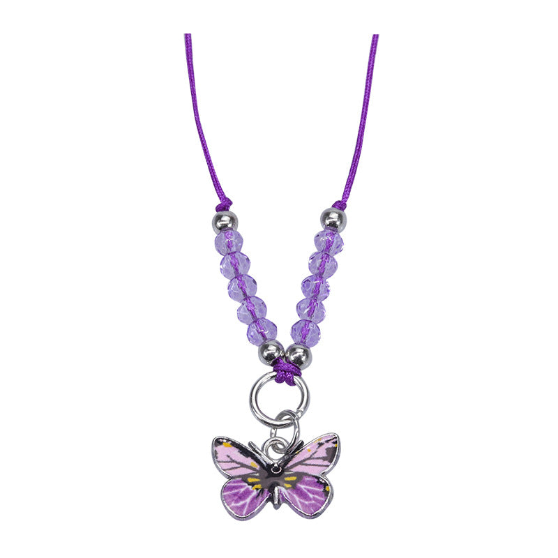 Butterfly Charm Beaded Cord Bracelet Set - Necklace_08