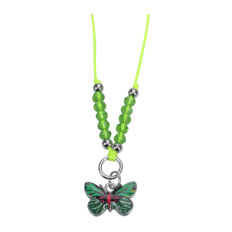 Butterfly Charm Beaded Cord Bracelet Set - Necklace_10