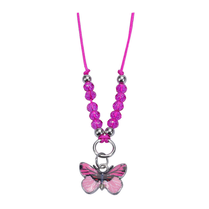 Butterfly Charm Beaded Cord Bracelet Set - Necklace_11