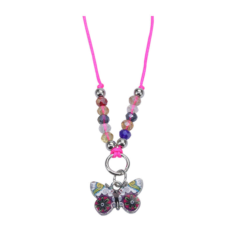 Butterfly Charm Beaded Cord Bracelet Set - Necklace_12