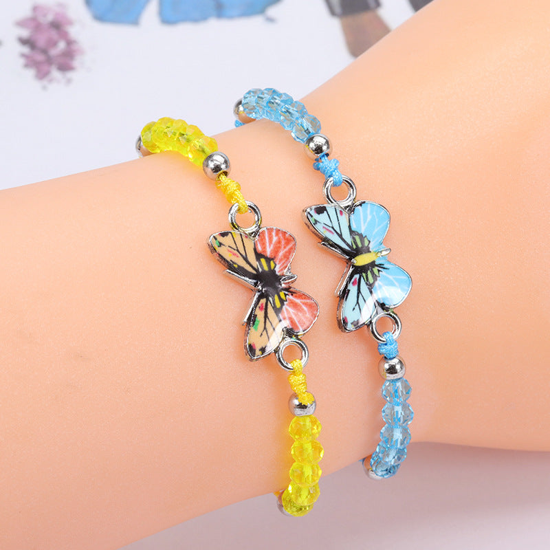 Butterfly Charm Beaded Cord Bracelet Set