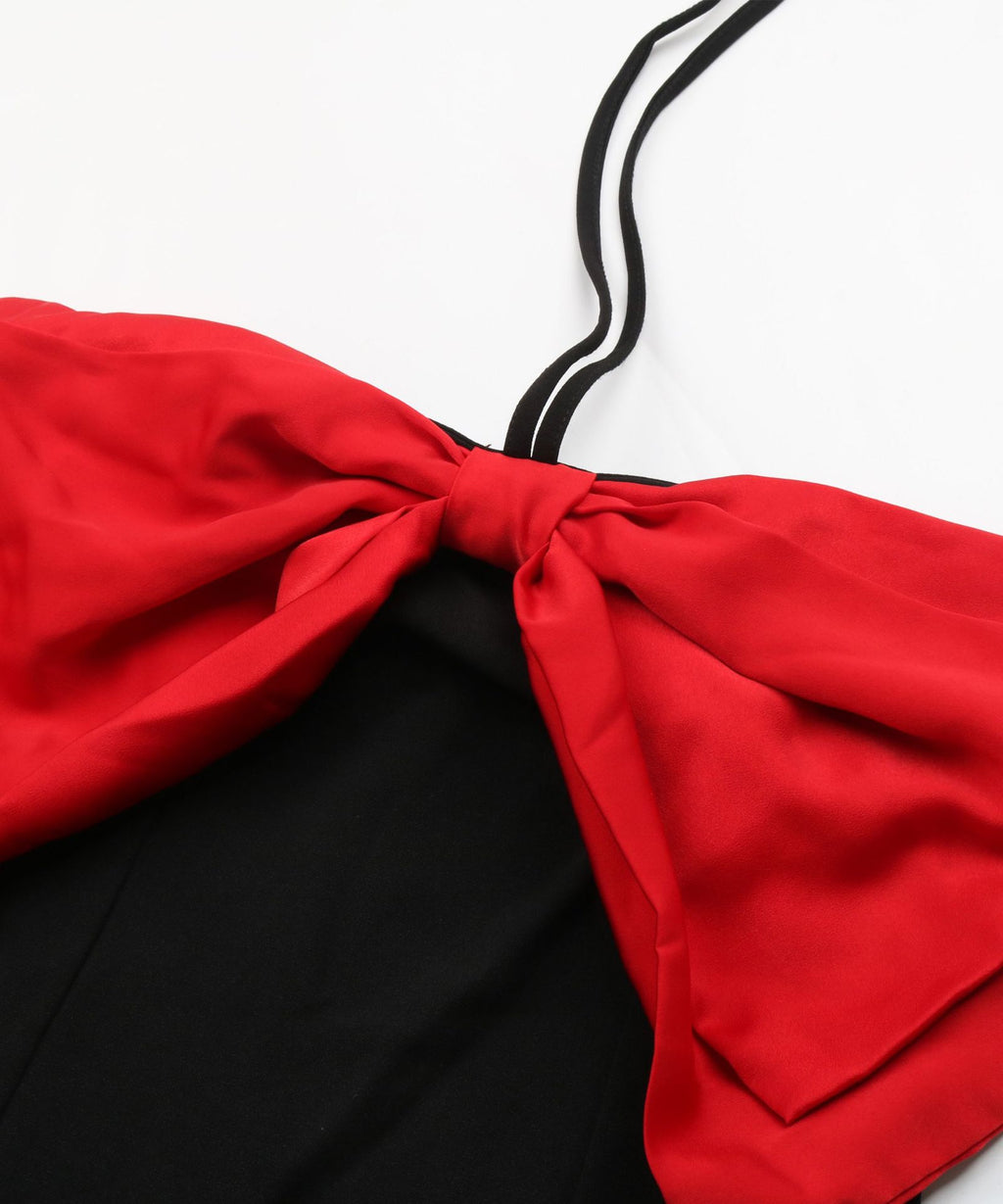 Oversized Bow Halter Neck Mini Dress - black