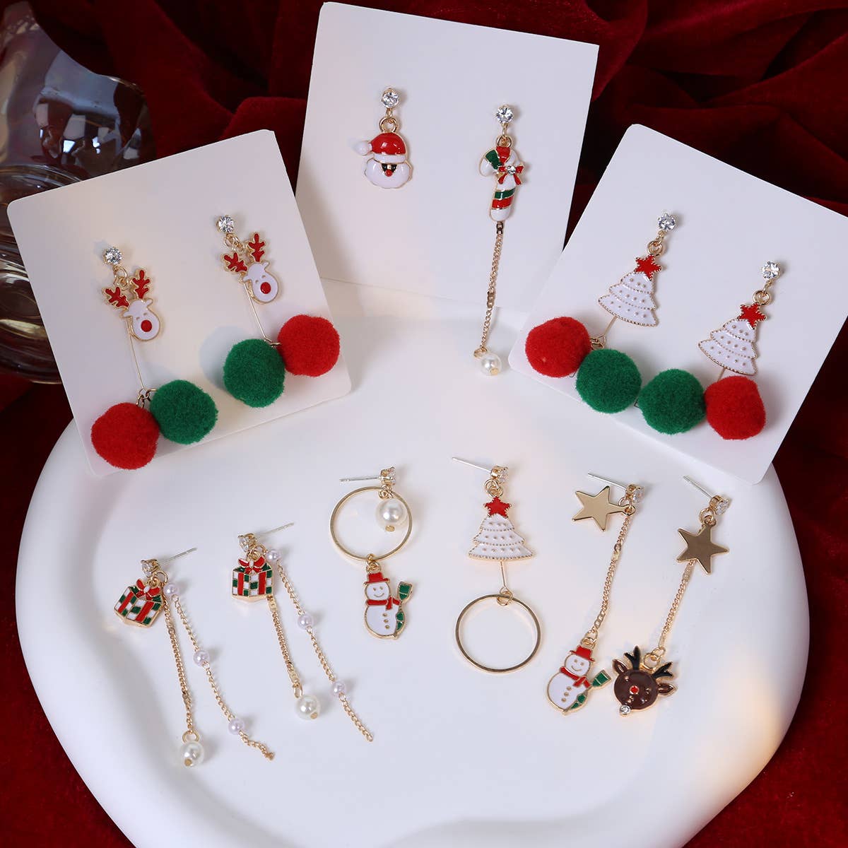 Asymmetric Christmas Charm Earring Set