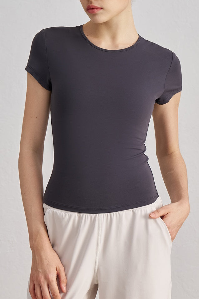 Fitted Crew Neck Short Sleeve Tee - Charcoal