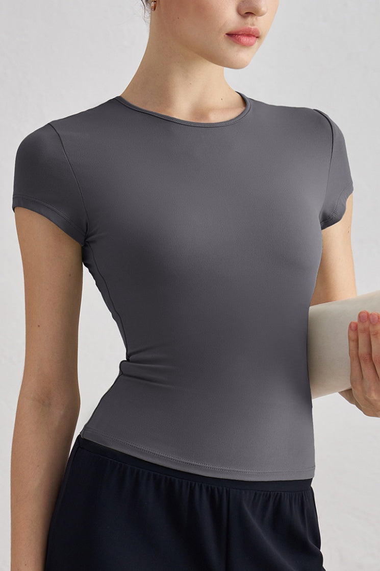 Fitted Crew Neck Short Sleeve Tee - DarkGrey