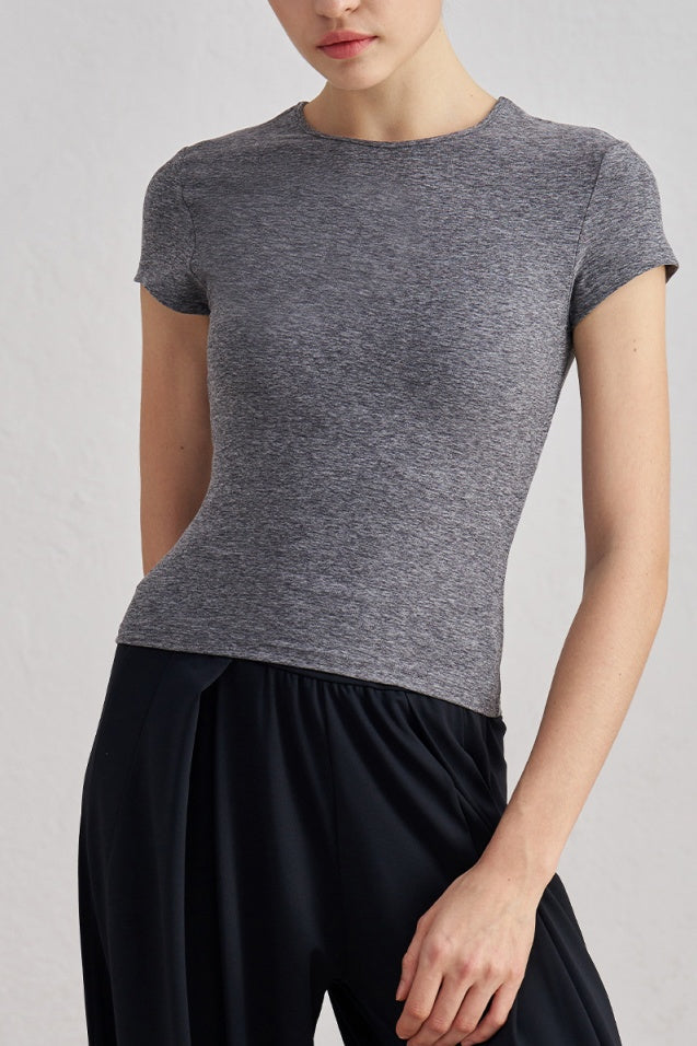 Fitted Crew Neck Short Sleeve Tee - Grey