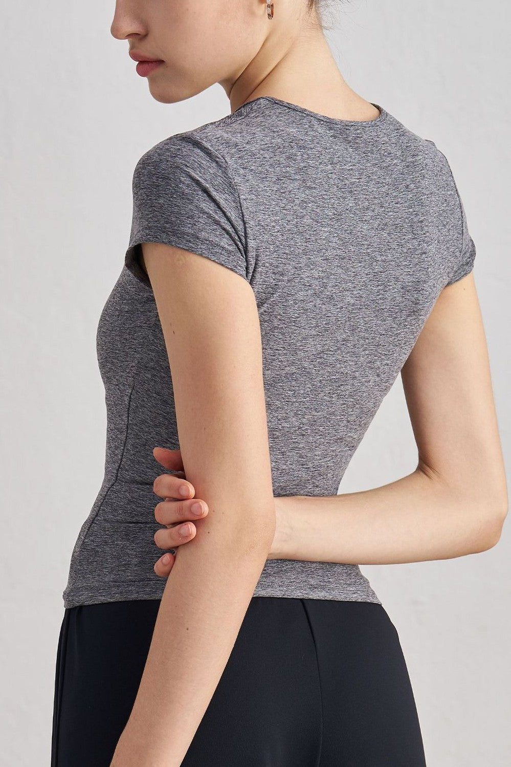 Fitted Crew Neck Short Sleeve Tee - Grey - 4