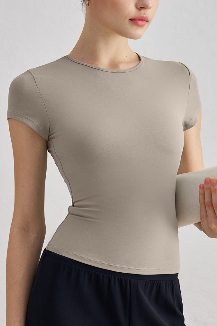 Fitted Crew Neck Short Sleeve Tee - Khaki