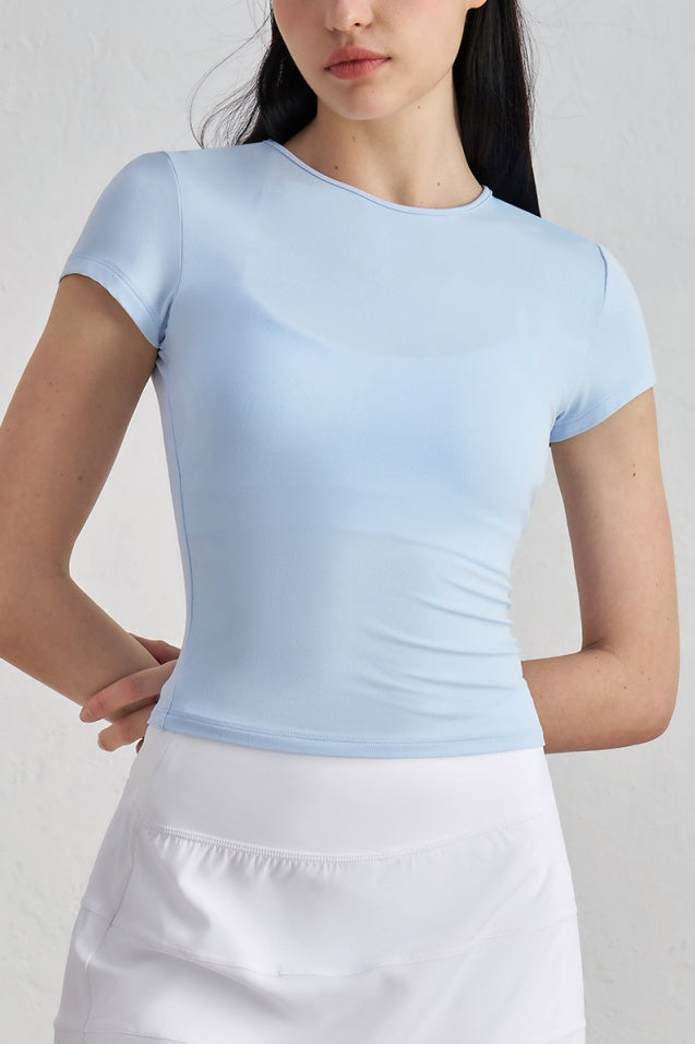 Fitted Crew Neck Short Sleeve Tee - LightBlue