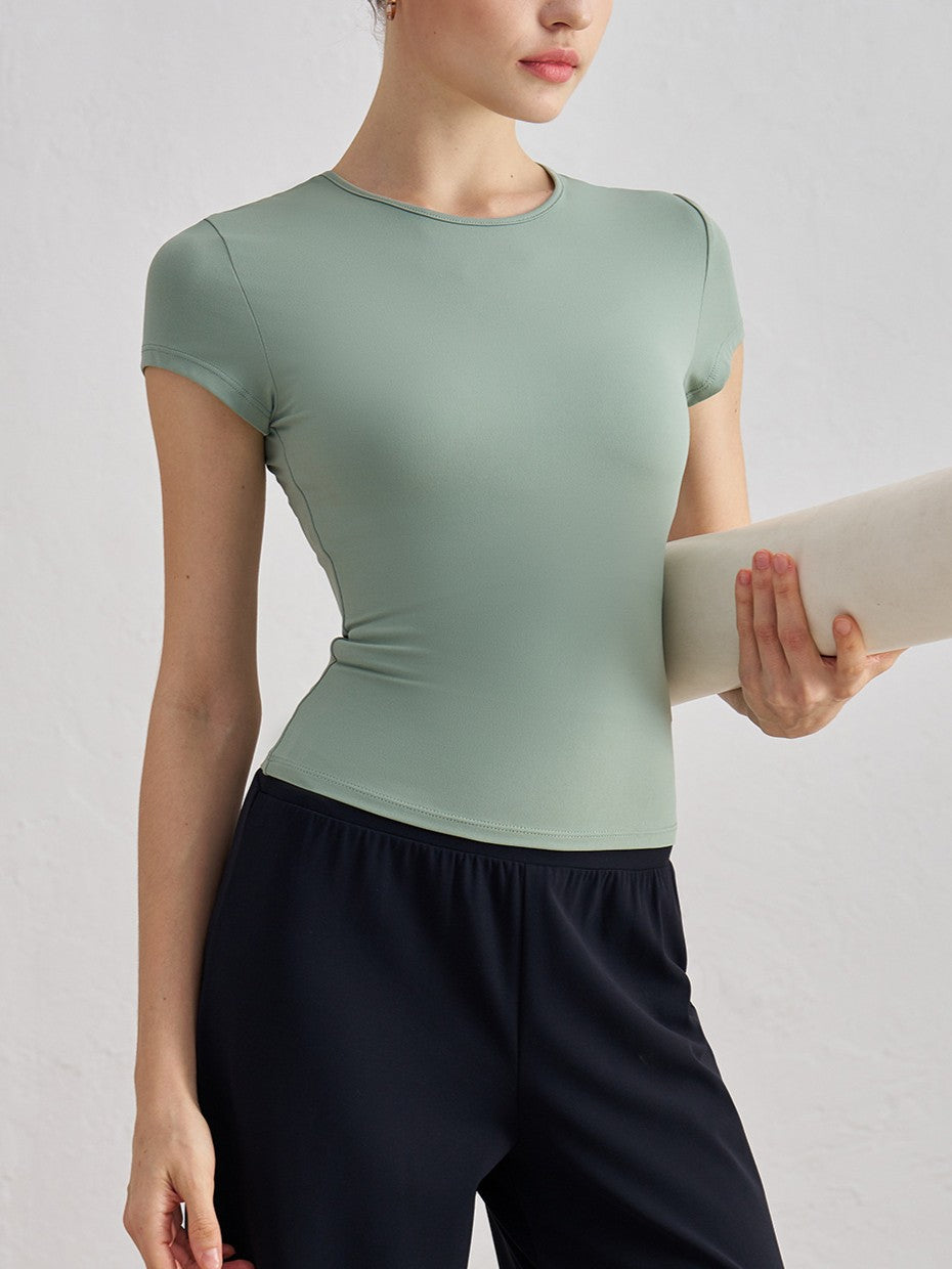 Fitted Crew Neck Short Sleeve Tee - Sage