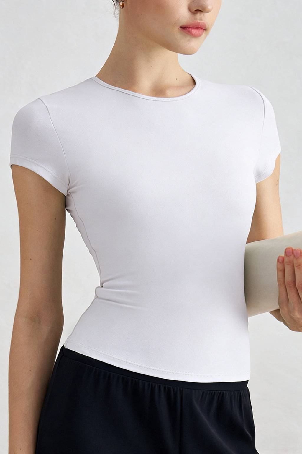 Fitted Crew Neck Short Sleeve Tee - White