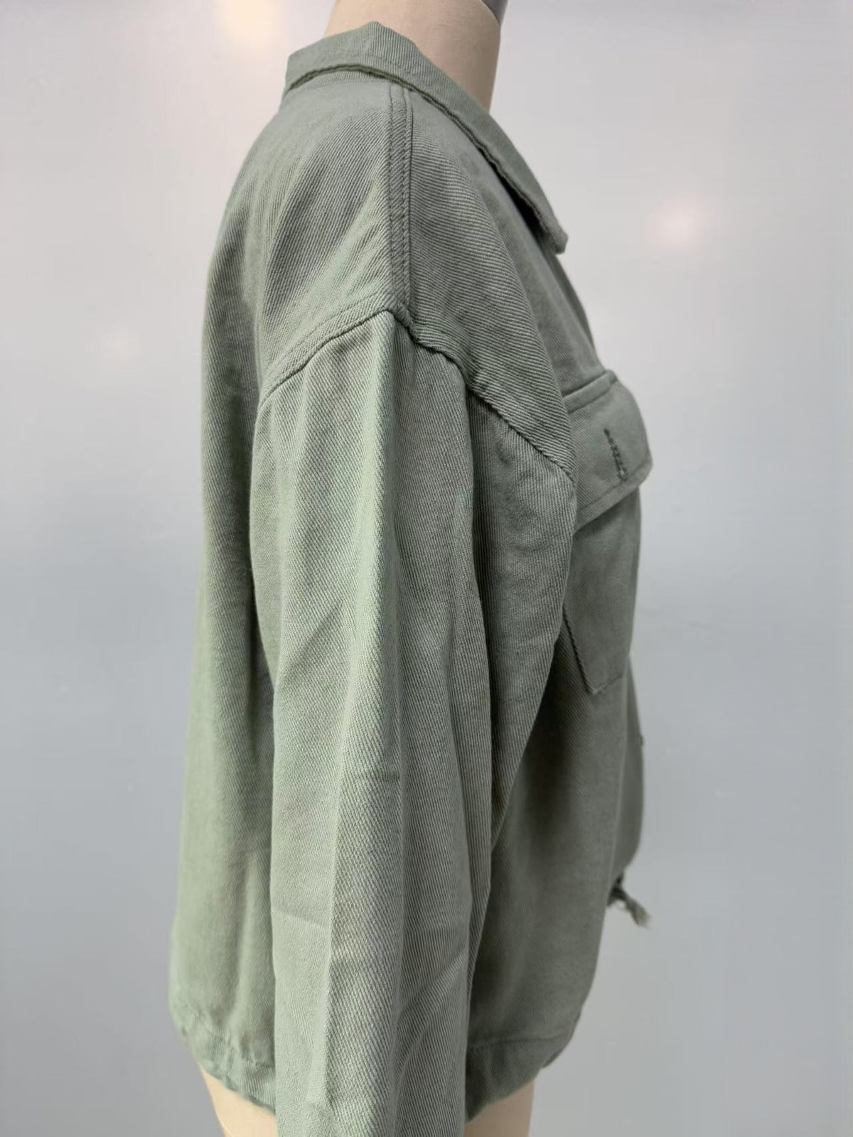 Boxy Cropped Cotton Jacket with Drawstring Hem - view 1